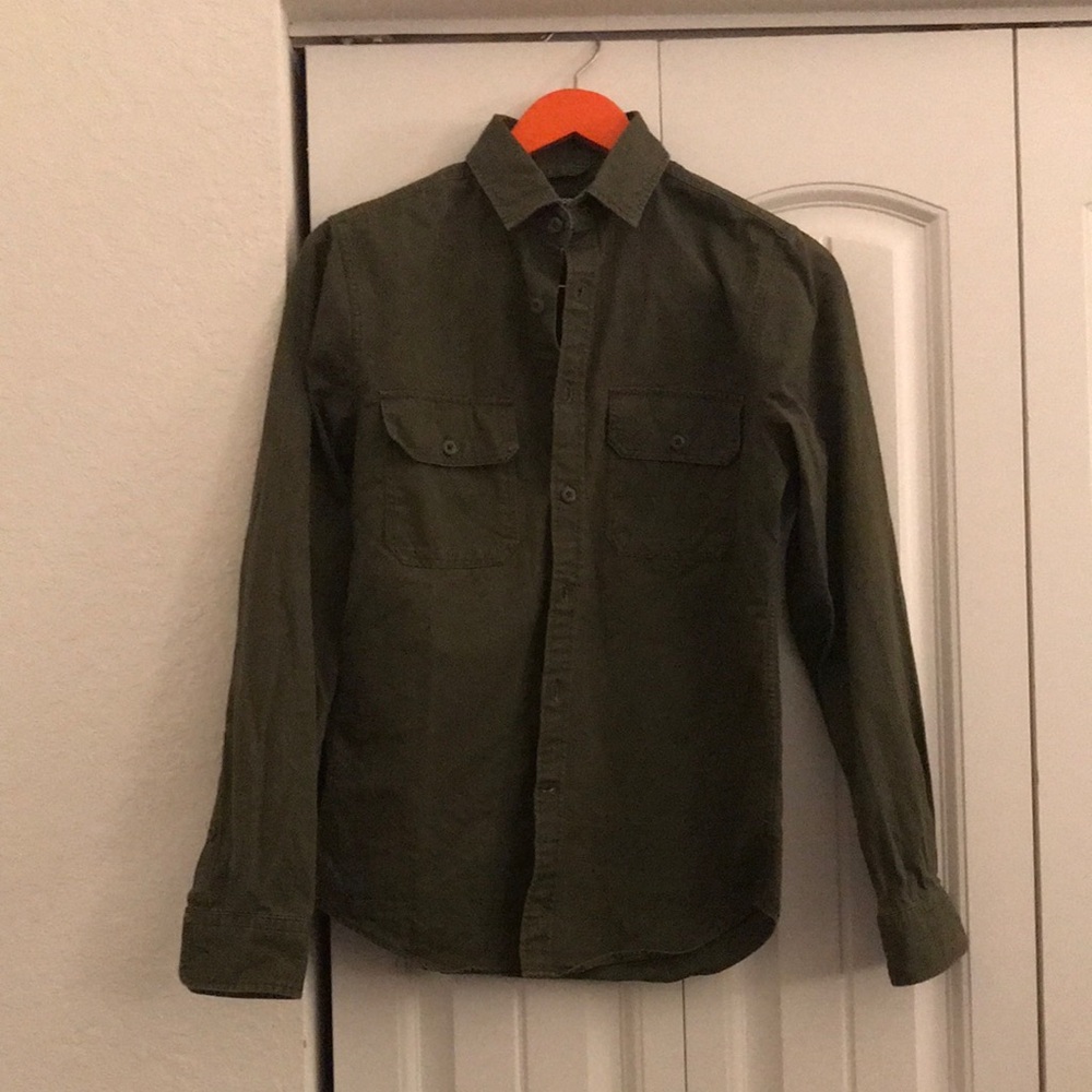 Express Men's Military Style Green Button-Up Shirt